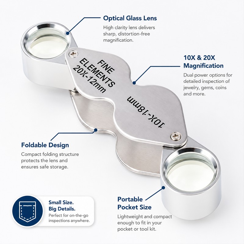 2-Piece Folding Jeweler’s Loupe Magnifier Set – 10X & 20X