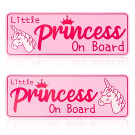 2pcs Little Princess on Board Sticker, 10.24x3.94in Pink Self-Adhesive Baby on Board Sign Magnet Waterproof Car Magnet Unicorn Car Warning Decal for Truck Bumper Decoration