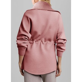 Dokotoo Oversized Sweatshirt for Women Zip Up Long Sleeve Drawstring Waist Casual Lightweight Soft Pullover Quarter Zipper Sweatshirts Tunic Tops Hoodies Fall Winter Outfits Clothes Pink Medium