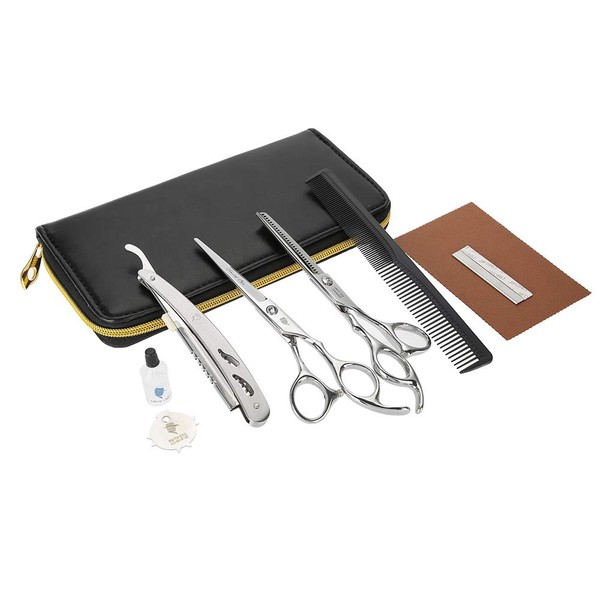 Topiky Hairdressing Scissors Set 8 in 1 Scissors Kit Hairdressing Scissors Classic Razor Comb Storage Bag for Professional Salon Home
