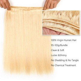 AuokMar Blonde Straight Bundles Human Hair 613 Human Hair Bundles Honey Blonde Bundles 16 18 20 Inch Mixed Length 3 Bundles Soft 613 Straight Bundles Hair Extensions 100g/Pc