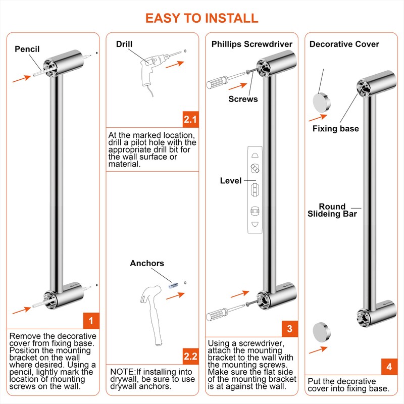 Shower Slider bar 18 Inches with Adjustable Handheld Shower Head