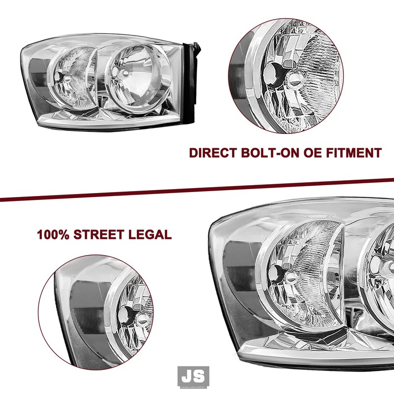 JSBOYAT Headlight Assembly Fits for 2006-2008 Dodge Ram 1500/2006-2009 Dodge