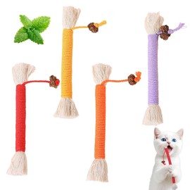 4 Pcs Cat Teeth Cleaning Kitten Teething Chew Toy with Natural Catnip Cotton Chewing Rope Interactive Stress Release Bite Rope Toy for Indoor Cats Kittens Chewers (4 Colors)