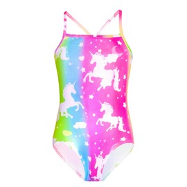 Bathing Suits for Girls Rainbow Unicorn Swimsuit Size 9-10 Years Old Classic One Piece Swimwear with UV Protection