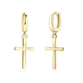 S925 Sterling Silver Cross Hoop Earrings Dangle Cross Earrings for Men Women Hypoallergenic Lightweight Trendy Jewelry Gift Gold