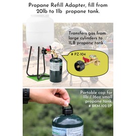 QCC1 Propane Refill Adapter with 1LB Cylinder Cap – Elbow Refill Valve and Leakproof Cap for Small Propane Tank, Camping, BBQ, RV, 3-Pack Kit PZ-104/BKM-102-2P