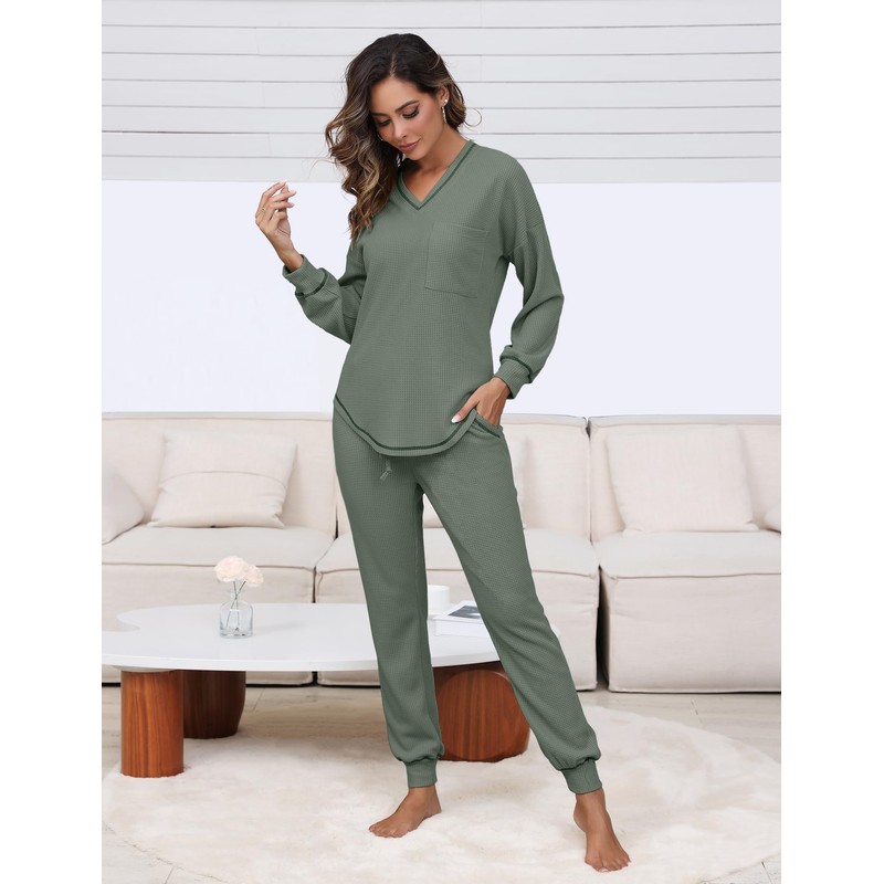 Becotal Womens Pajama Sets Waffle Knit 2 Piece Lounge Sets