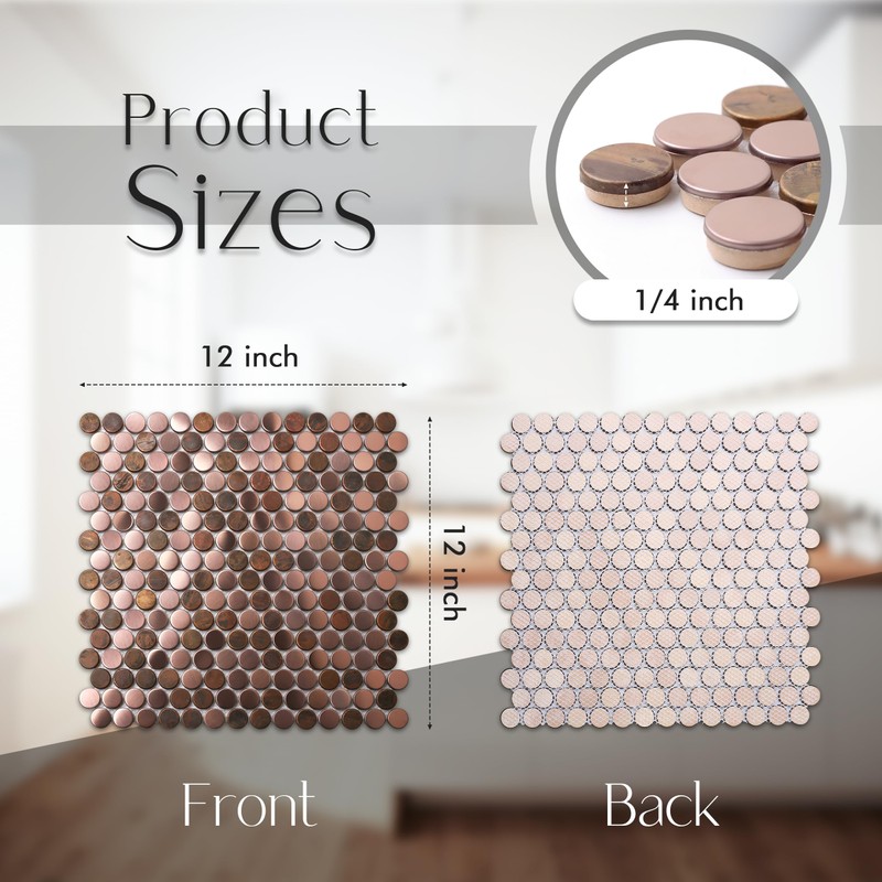 Blujellyfish Copper Penny Round Tile Wall Backsplash Accents Penny Round