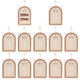 FINGERINSPIRE 12 Pcs Press on Nail Display Cards with Hanging Chain 5.11x3.54inch Sandy Brown Manicure Display Cards with Press-On Nail Instructions for Manicure Artists, Sellers for Showing