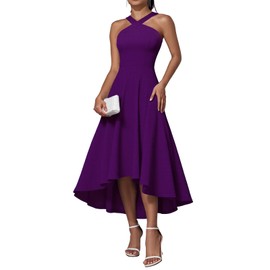 DRESSTELLS Women's Cocktail Dresses 2025 Summer Graduation Guest Bridesmaid Dress Halter High Low Formal Wedding Evening Prom Dress Grape L