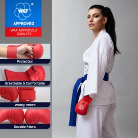Wesing WKF Sparing Karate Gloves Without Thumb Protection Blue Red (Red, XL)