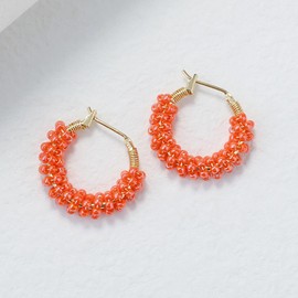 KELITCH Colourful Pearl Earrings Round Hoop Earrings 18K Gold Huggie Earring for Women, Bead, No-Gem-Tye