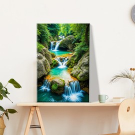 JOOZ Paint by Numbers Kit for Adults with Frame Waterfall Paint by Number with Easel Mountain Adult Paint by Number Kits Framed Canvas DIY Oil Painting Kits for Gift Home Wall Decor 8x12 Inch