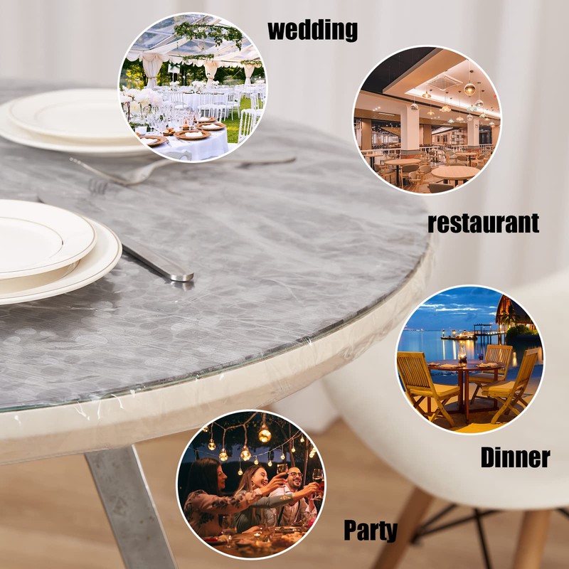 Clear Round Vinyl Fitted Tablecloth,Waterproof Oilcloth Heavy Duty Elasticized Table