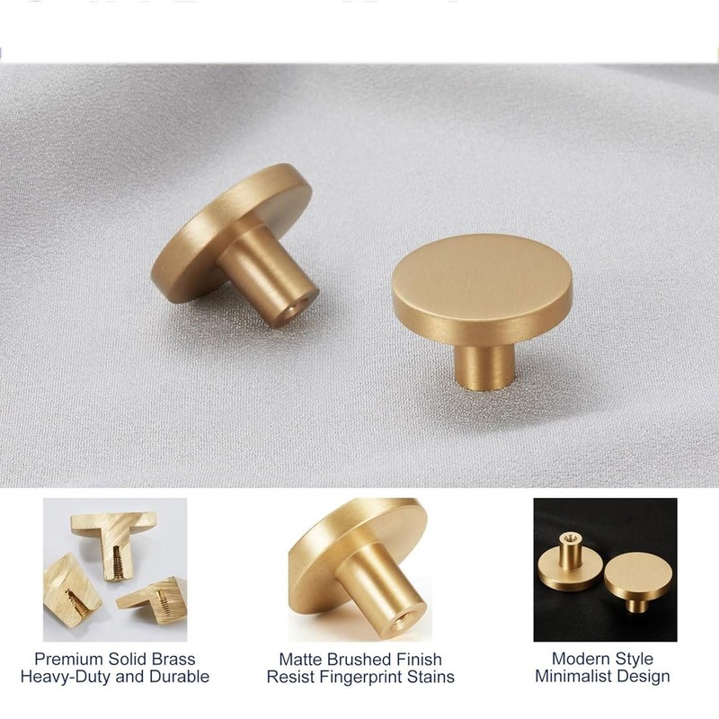 4Pcs Round Dresser Knobs Gold Cabinet Knobs, 0.96In Solid Round