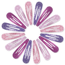 NICECONE 16 Pcs Glitter Hair Snap Clips for Girls Women - 5cm Metal Hair Clips with Glitter in Pink, Purple, Fuchsia, Watermelon - Sparkly Hair Barrettes for Kids, Toddlers, Party