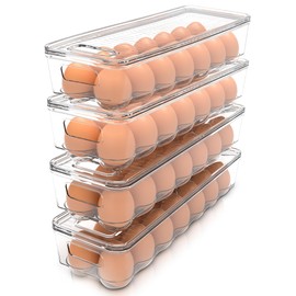 Utopia Home Egg Container With Lid and Handle for Refrigerator - Pack of 4 - Clear Stackable Egg Holder for Kitchen Storage and organization