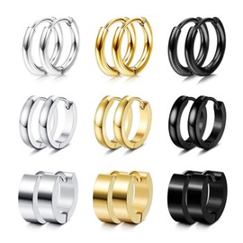 Kakonia 6 Pairs 316L Stainless Steel Earrings Men's Silver Black Gold Earrings for Women Men Hoop Earrings Set Allergy Free Stud Earrings, Stainless Steel Silver, ?