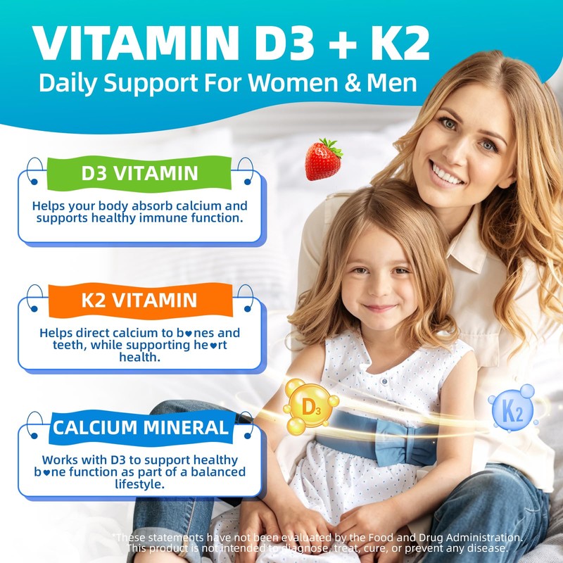 Mchokuu Vitamin D3 K2 Gummies 5000IU Sugar Free Supplement, 60
