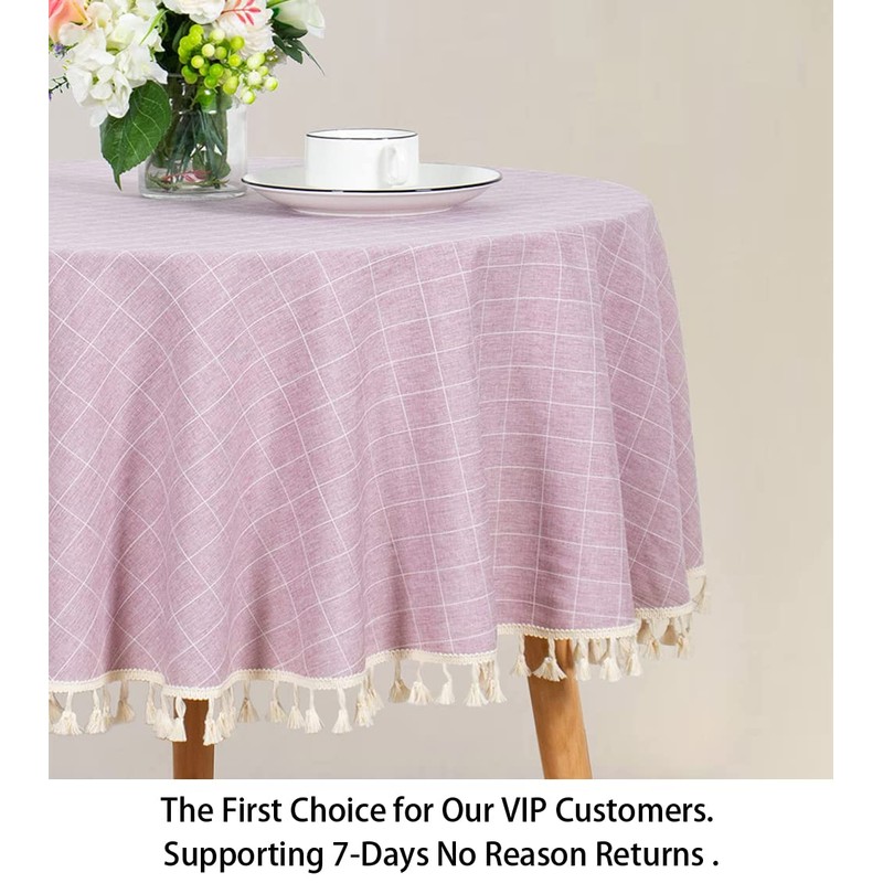 Round Tablecloth Cotton Linen Tablecloth Wrinkle Free Dust-Proof Table Cloth