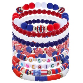 Cooluckday Heishi Surfer Bracelets for Women Vsco Boho Beaded Bracelet Friendship Polymer Clay Rainbow Bracelet Stack Vinyl Disc Stackable Bracelet, 7.9 inches, Stone, created alexandrite