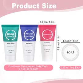 Travel Size Bath and Shower Toiletry Set, with 0.68 oz Shampoo, Conditioner, Body Wash and 0.34 oz Soap, Individually Wrapped Personal Hygiene Kits, Toiletries Amenities for Hotel Homeless 40 Pack