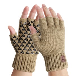 Mens Fingerless Gloves - Anti-Slip Thermal Knited Winter Gloves Soft Lining Half Finger Gloves for Outdoor Driving Cycling