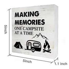 Making Memories One Campsite Camping Wooden Box Sign with Sayings Desk Decor 5 x 5 Inch RV Camper Travel Trailer Box Sign Wood Block Sign Rustic Decor