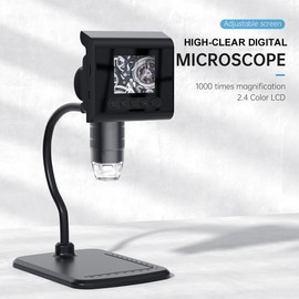 1080P High-Clear Digital Microscope with 2.4-inch Full Color LCD Screen, 1-1000x Continuous Zoom, 180-degree Rotating Screen, 8 Adjustable LED Lights, TF Card Storage, Suitable for Research, Identification, Inspection, Teaching, etc