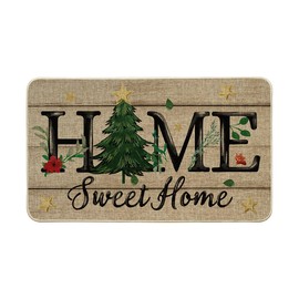 Artoid Mode Home Sweet Home Xmas Tree Christmas Doormat, Winter Low-Profile Switch Rug Home Decor Door Mat Floor Mat for Outdoor Indoor 17x29 Inch