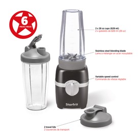 Starfrit Personal Blender - Two 828ml Cups - High, Low & Pulse Modes - 300W - Black
