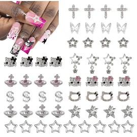 rythsans rythsans 56 pcs Bulk Set for Kitty Nails, Kawaii Bling & Cute Star Charms Nail Gems Y2K 3D Silver Star Nail Charms