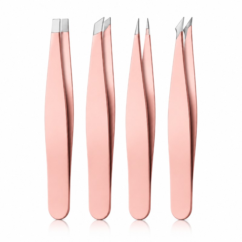 4-Piece Eyebrow Tweezers Set for Precision Grooming – Multi-Tip Stainless