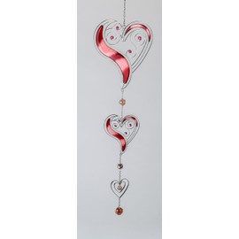 Formano Modern Decorative Hanging Triple Heart Hanging Window Decorative Tiffany Red/Silver, 58 cm