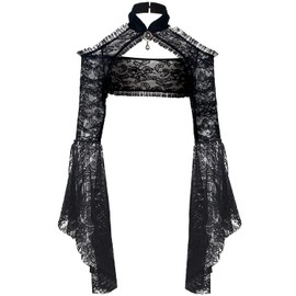 keland Women's Gothic Lolita Lace Shrug Jacket Top Long Sleeve Bolero Crop Top, Black (black-2)