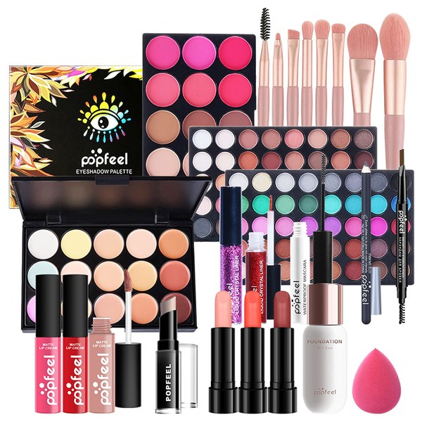 Professional Makeup Set, MKNZOME 24Pcs Essential Makeup Start Kit with Cosmetic Bag All in One Makeup Gift Set Travel Make Up Palette Eyeshadow Palette Lip Gloss Concealer Foundation Makeup Brush