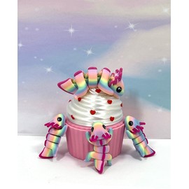 4pcs 3D Printed Mini Axolotl, 3D Printed Cupcake Container, Articulated Colorful Valentine Axolotl Fidget Toy, Mini Axolotl Fidget Toy, Executive Desk Toy, Home Decor MA001-MAC-PWCC