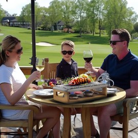 Artestia Steak Lava Stone Table Grill for Meat with Bamboo Stand, Smokeless BBQ Grill Outdoor with Fast Heating Natural Lava Cooking Stone, Ideal for Dinner and Family Fun, Two Rechauds (14.56"*6.69")