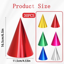 30Pcs Party Hats for Adults, Party Hats for Kids, Multicolor Paper Hat Metallic Foil Cone Hats, Party Hat for Adults and Kids, for Adults New Year Cones with Elastic String Christmas Photo Props