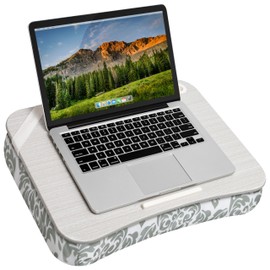 LAPGEAR XL Designer Lap Desk with Phone Holder and Device Ledge - Gray Damask - Fits up to 17.3 Inch Laptops - Style No. 45524
