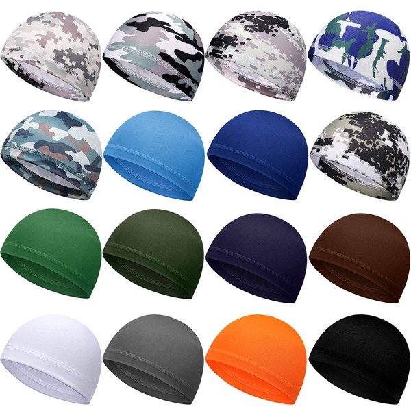 Geyoga 16 Pieces Helmet Cap Cooling Cycling Cap Sweat-Wicking Beanie Cap Sports Helmet Cap for Women and Men (16 Colors) Multicoloured