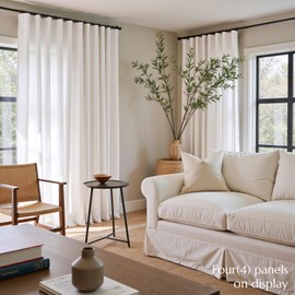 jinchan Linen Blend Curtains 108 inch Extra Long 2 Panels for Bedroom Living Room, Light Filtering 60 inch Wide Farmhouse Drapes with Rod Pocket Back Tab(60W x 108L, Off White)