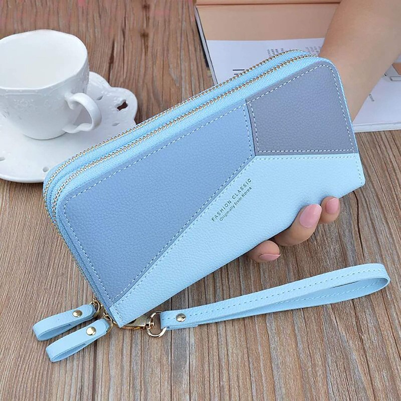 Ladies Large Capacity PU Leather Wallet Elegant Double Layer Stitched,