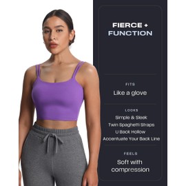 Aoxjox - Brasier deportivo para mujer, sin espalda, acolchado, sin espalda, espalda corta, playera sin mangas, Flor de cebollino, M