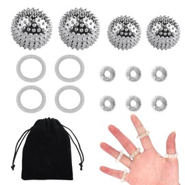 4 Igelball Massageball & 10 Akkupressurringe, Magnetische Igelbälle, Akupressur Ringe Set, Akupressurring Finger Massageringe, Skills Borderline Set für Fingermassagering, Igelball für Stress Relief