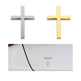 DXNQ 2PCS Metal Jesus Christ Cross Badge Stickers, 2.5"×1.8" Alloy 3D Individual Car Cross Sticker, Self Adhesive Scratch Covering Metal Cross Auto Emblem Decal for Car Body Fender Tail (Silver+Gold)