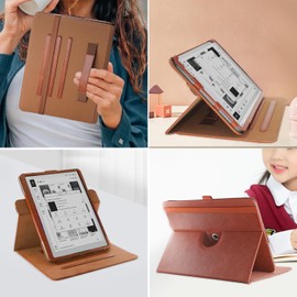 TOPCASE Case for BOOX Go 10.3 Inch 2024 Tablet, Can Rotate 360° Smart Case, with Pen Holder and Stand Function, Brown