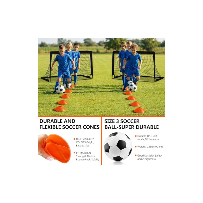 Kids Pop Up Soccer Goal Set with Training Equipment, Portable