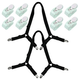 Bed Sheet Clips - Crisscross Fitted Sheet Straps for Bedding,Fitted Bed Sheet Straps Clips Holder 2pcs Black and 8 Qu